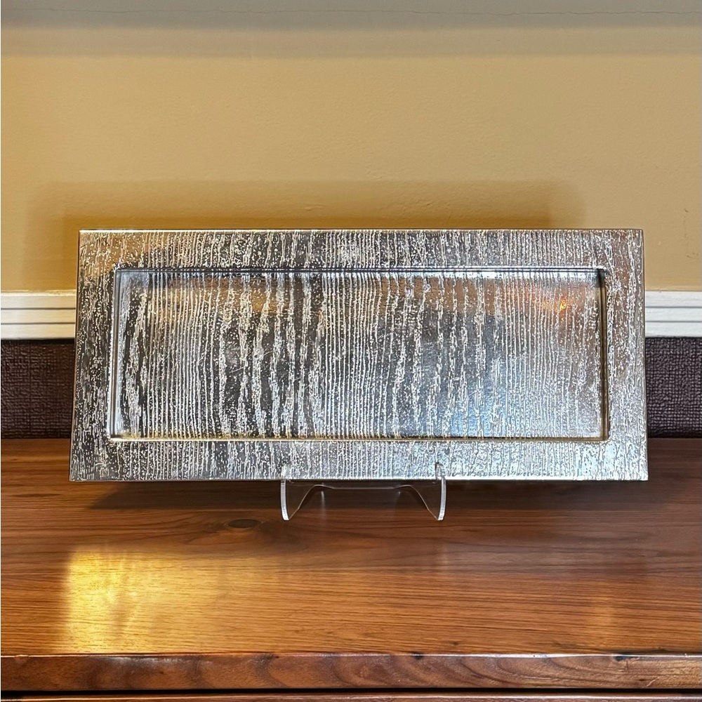 Rare🔹VTG Waterford Wood Grain Metal Long Serving Tray by Michael Aram (NWOT)
